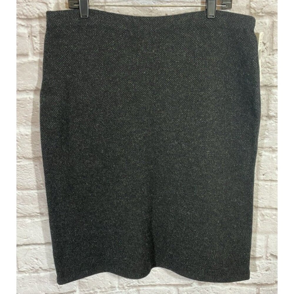 Ralph Lauren Skirt Women Large Gray 100% Lambswool Knit Stretch Pencil Midi 9785